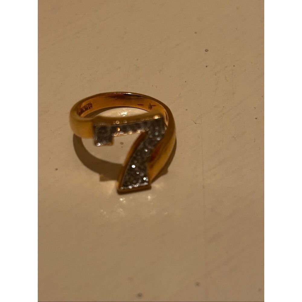 Napier Size 7 Crystal Lucky Number 7 Gold Ring 24KT Plate Casino Gambling Vegas - Picture 3 of 6